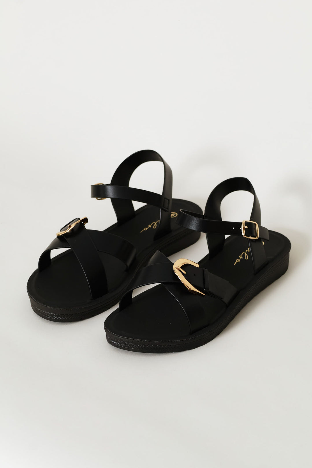 Ankle Strap & Buckle Detail Vamp Sandal - Black