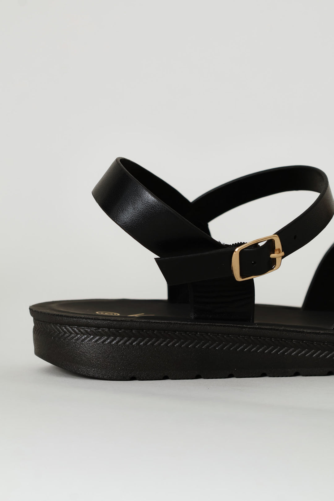 Ankle Strap & Buckle Detail Vamp Sandal - Black