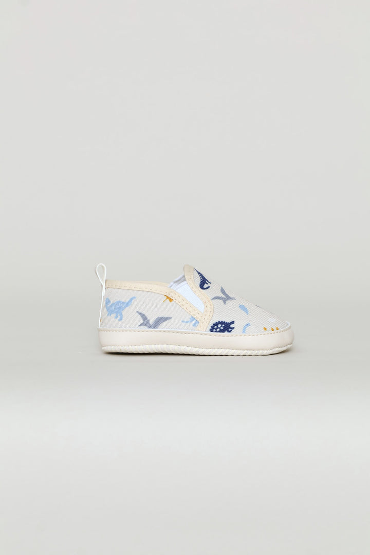Baby Boys Dino Print Soft Slip On - Cream