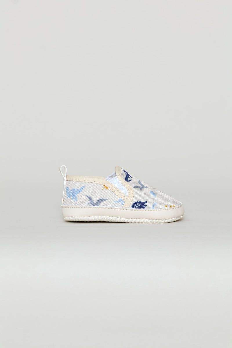 Baby Boys Dino Print Soft Slip On - Cream
