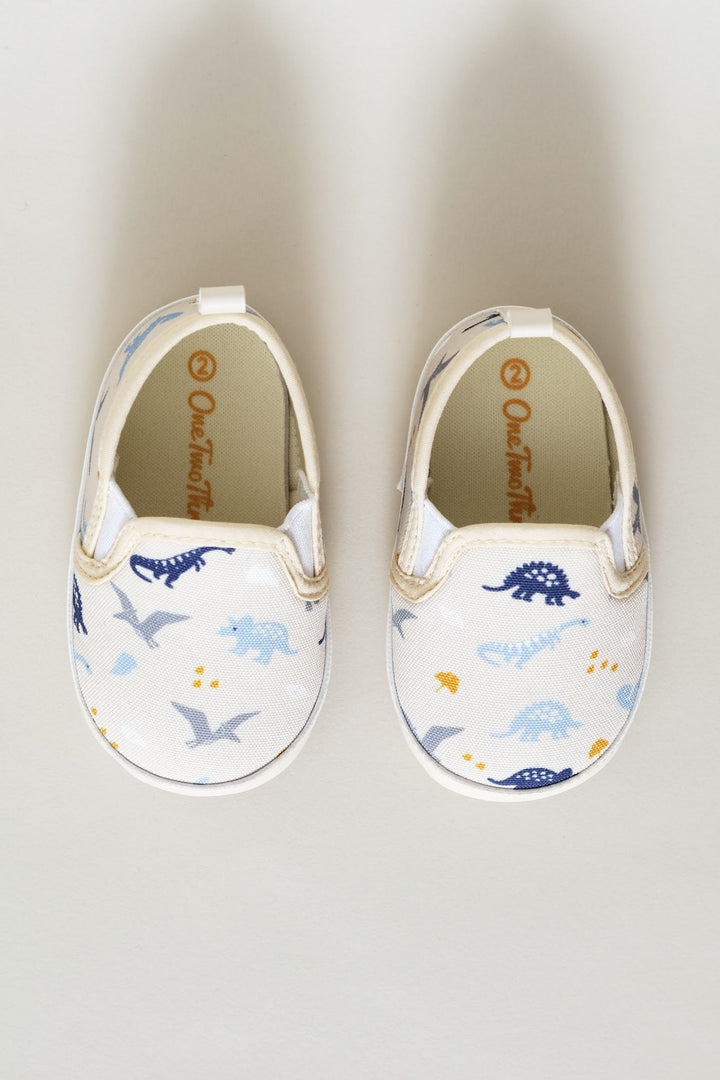 Baby Boys Dino Print Soft Slip On - Cream