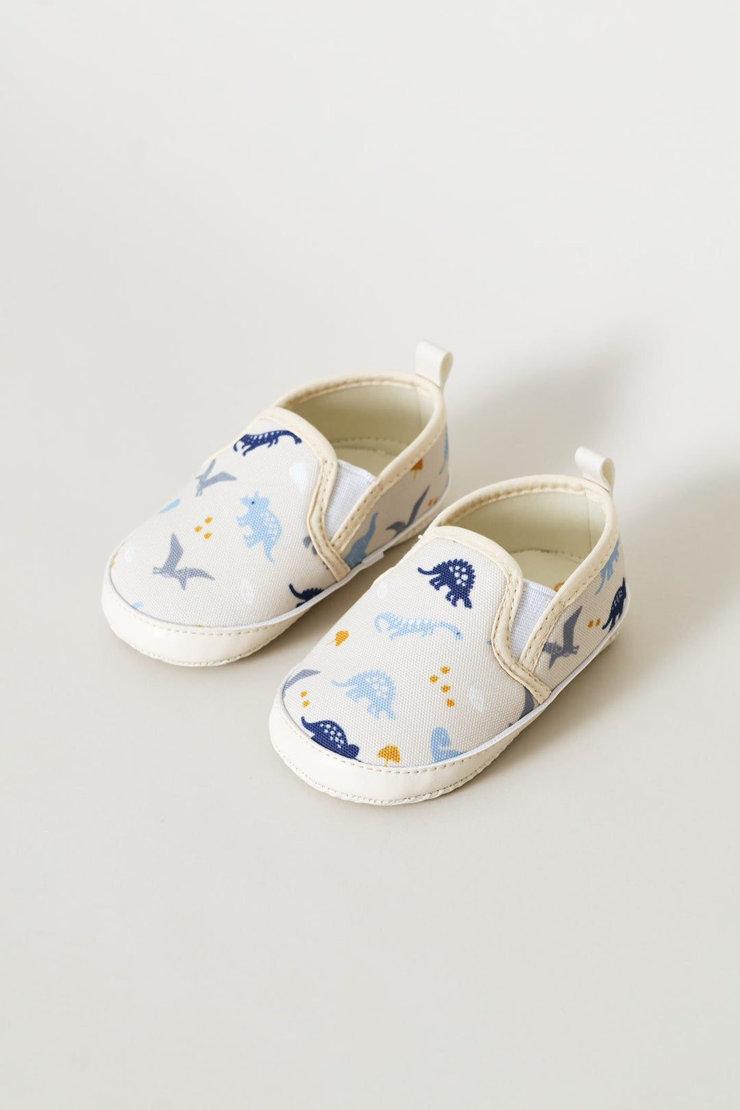 Baby Boys Dino Print Soft Slip On - Cream