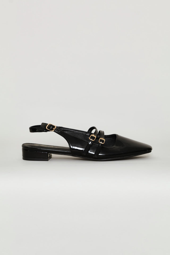 Double Buckle Mary Jane Slingback Mule - Black
