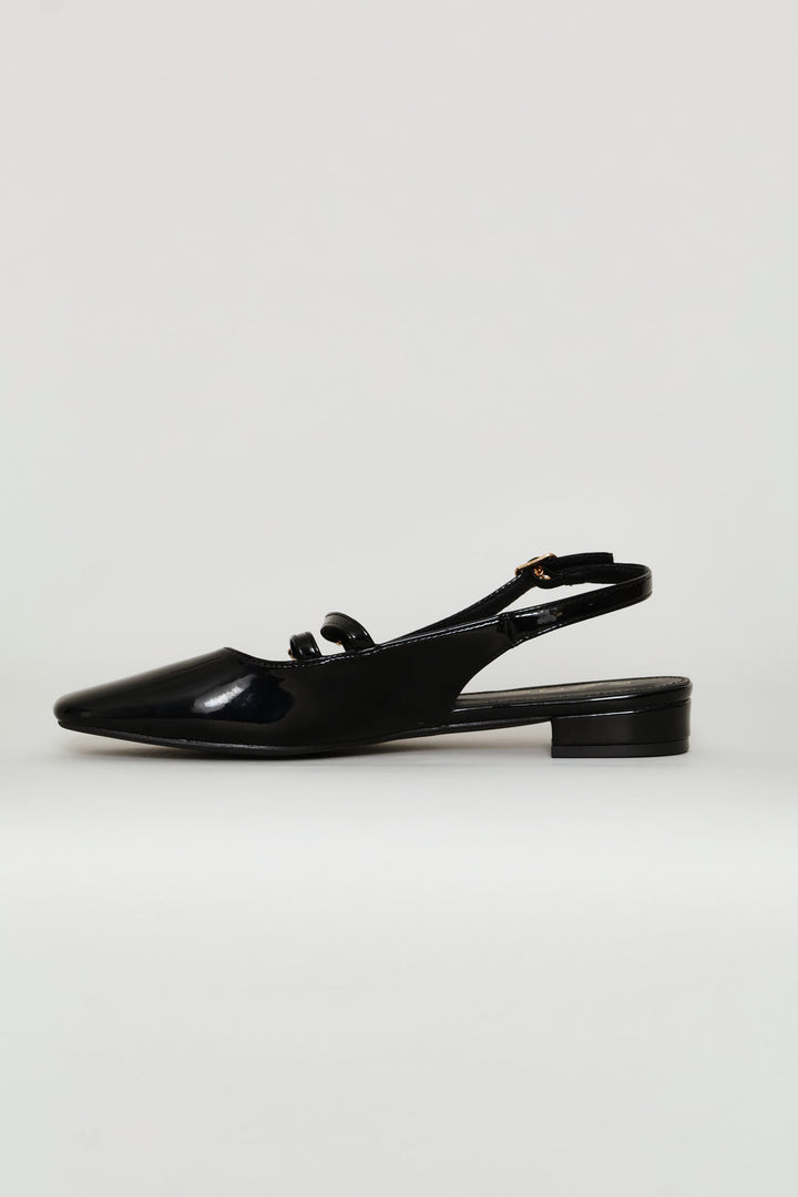 Double Buckle Mary Jane Slingback Mule - Black
