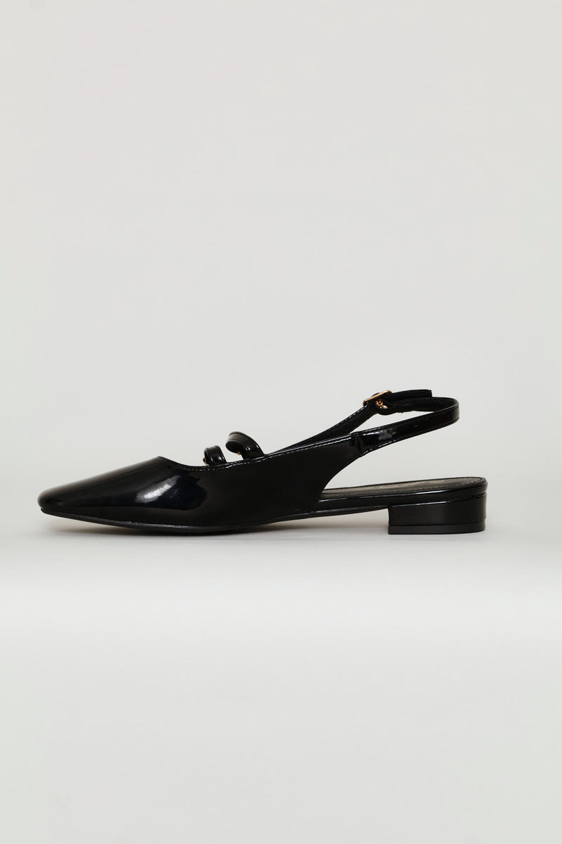 Double Buckle Mary Jane Slingback Mule - Black