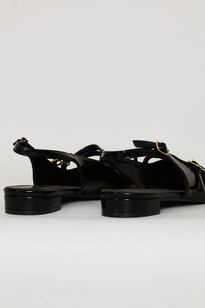 Double Buckle Mary Jane Slingback Mule - Black