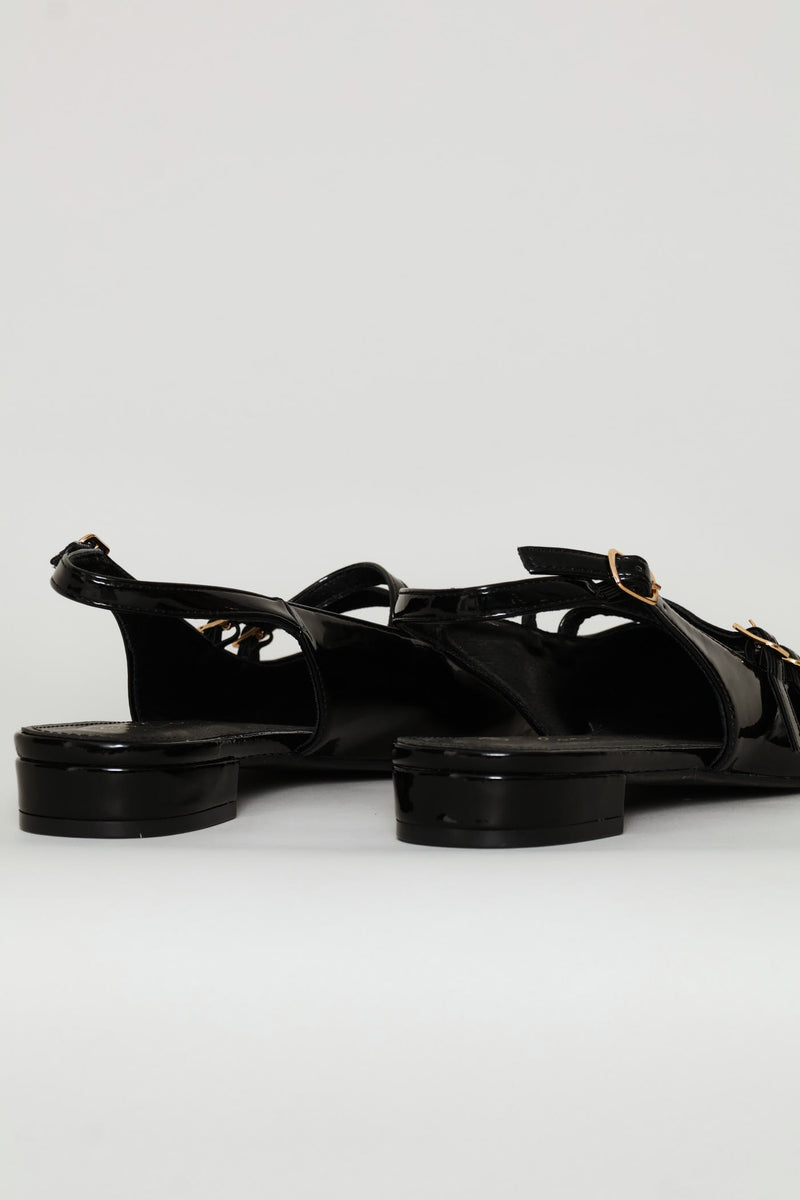 Double Buckle Mary Jane Slingback Mule - Black