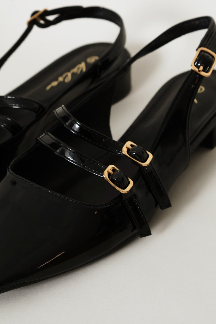Double Buckle Mary Jane Slingback Mule - Black