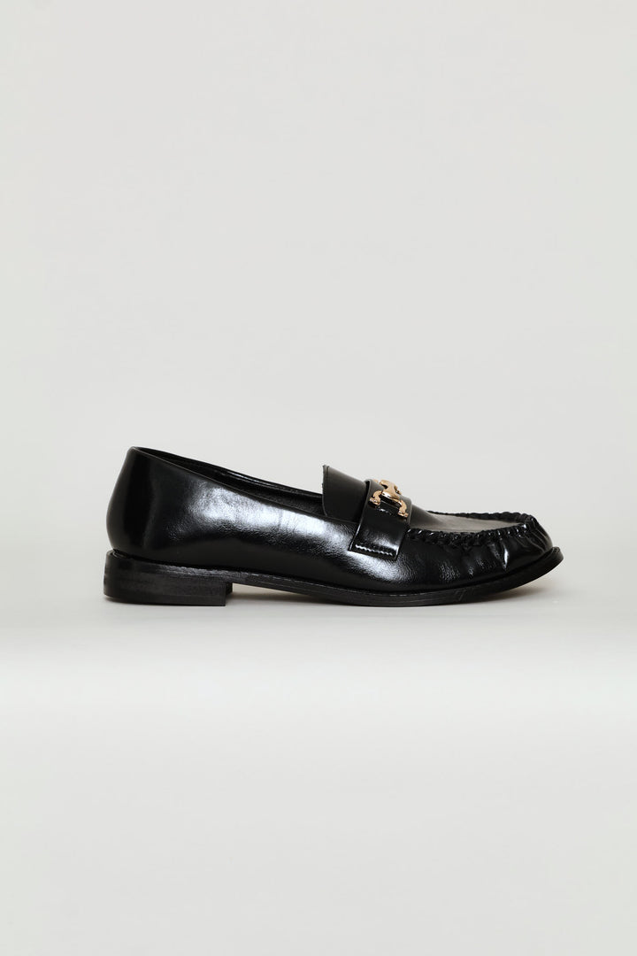 Horsebit Ruched Vamp Loafer - Black