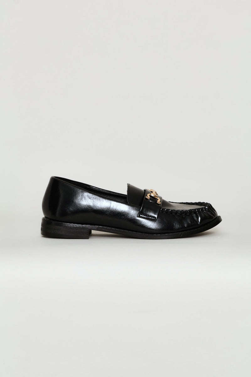 Horsebit Ruched Vamp Loafer - Black
