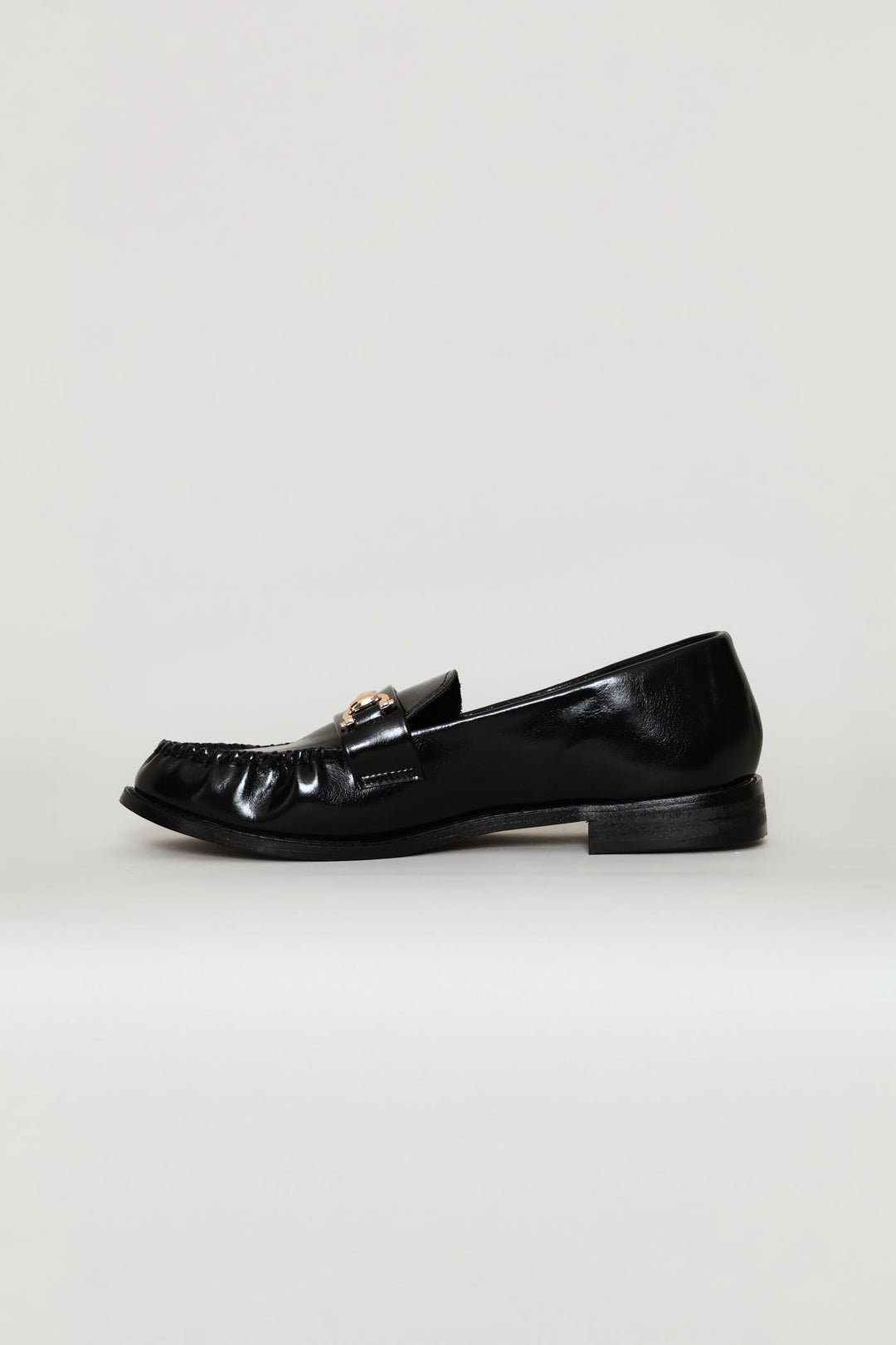 Horsebit Ruched Vamp Loafer - Black