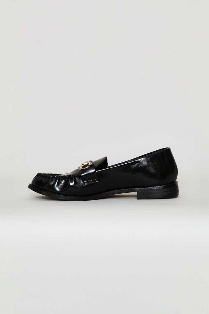 Horsebit Ruched Vamp Loafer - Black