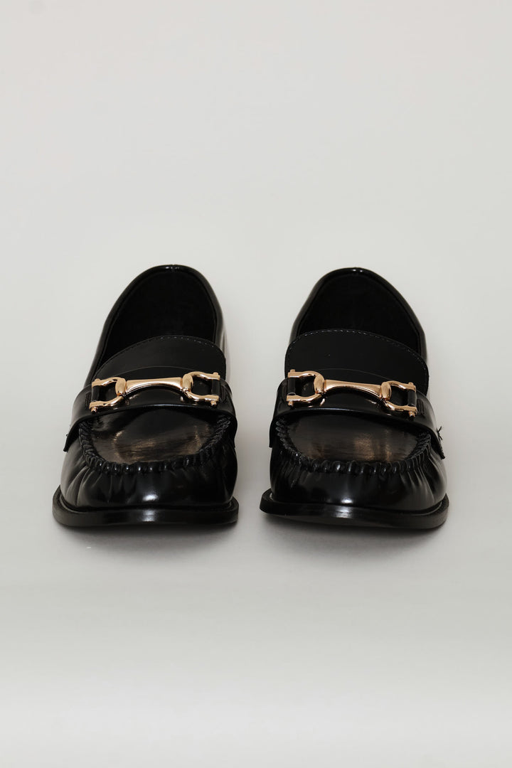 Horsebit Ruched Vamp Loafer - Black