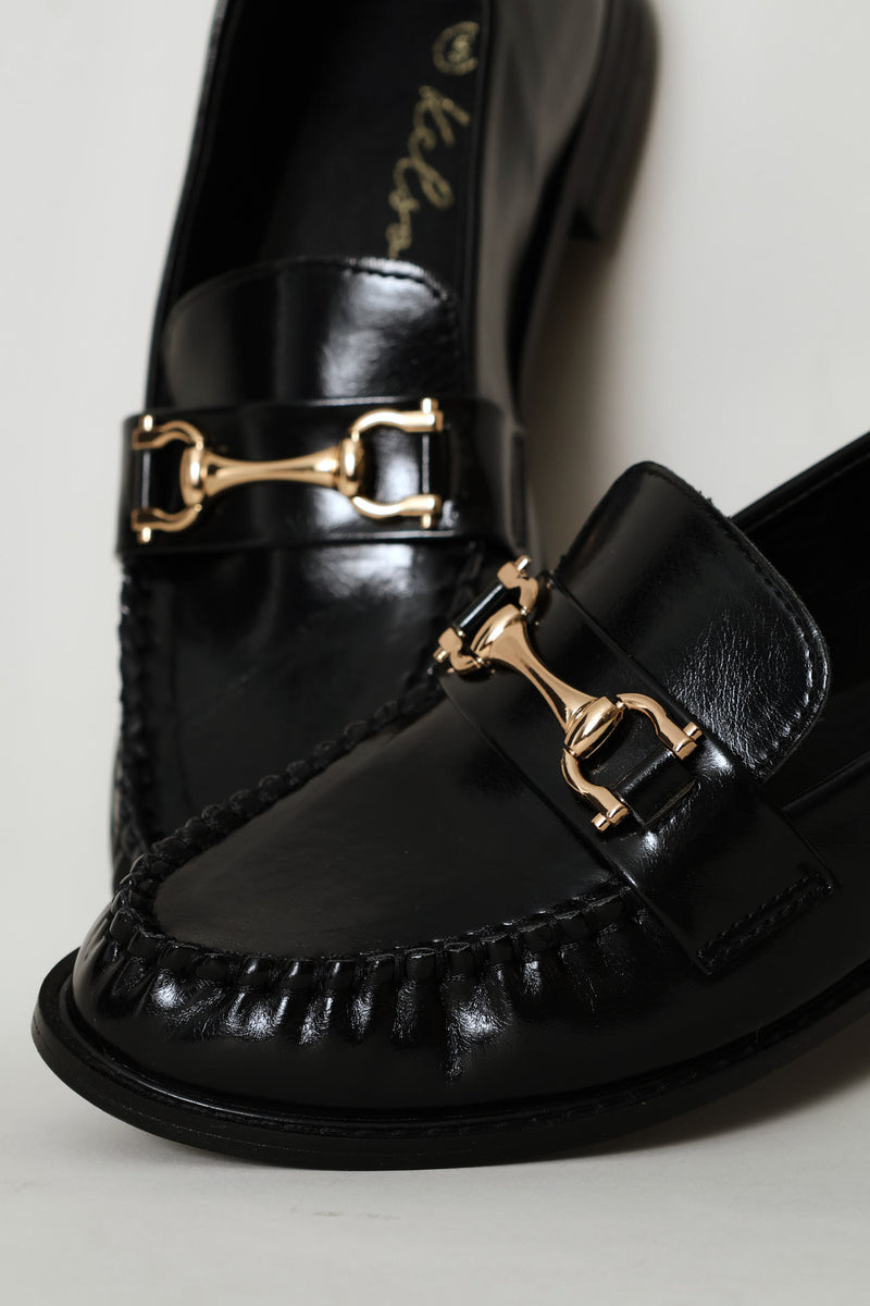Horsebit Ruched Vamp Loafer - Black