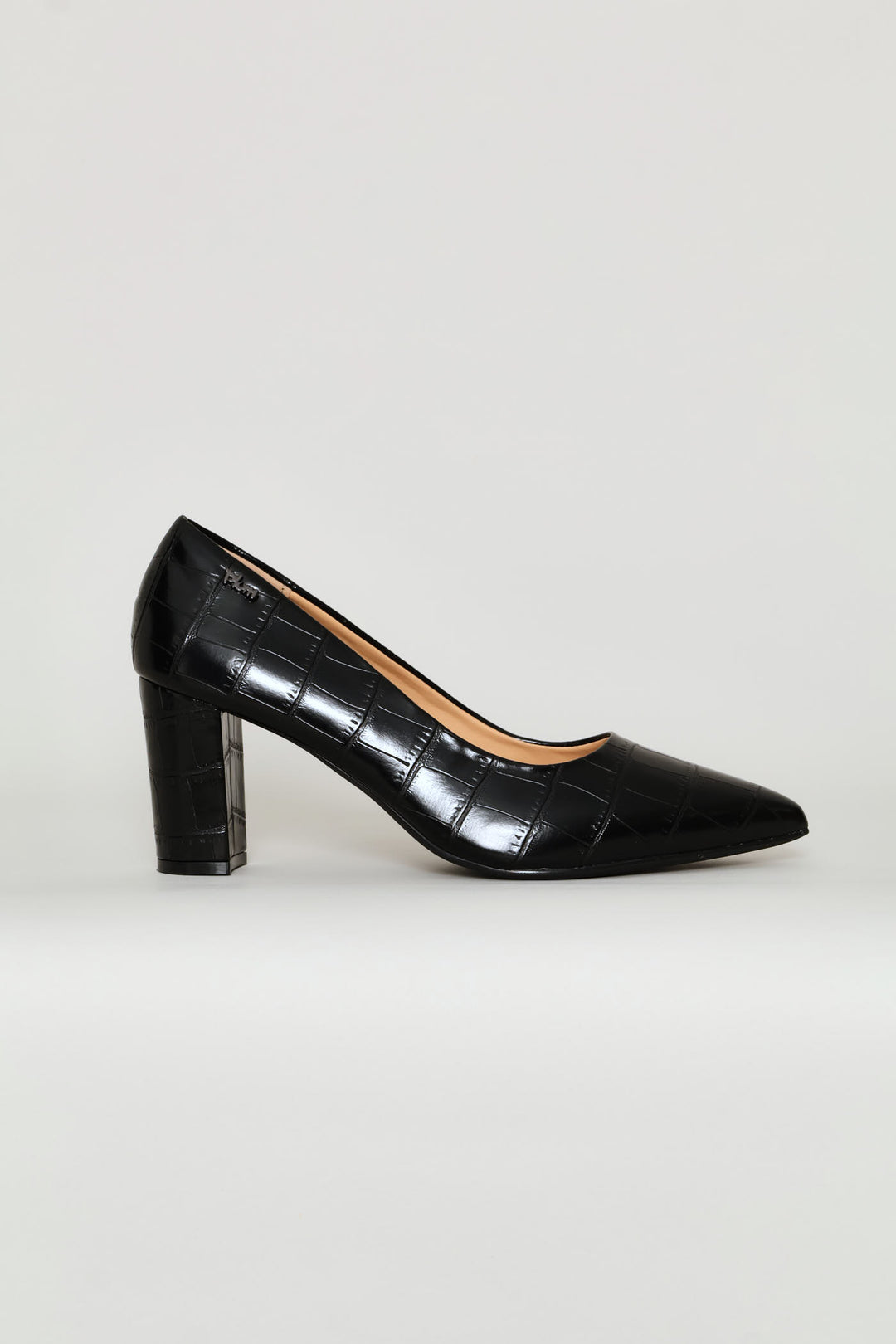 Croc Embossed Heel - Black