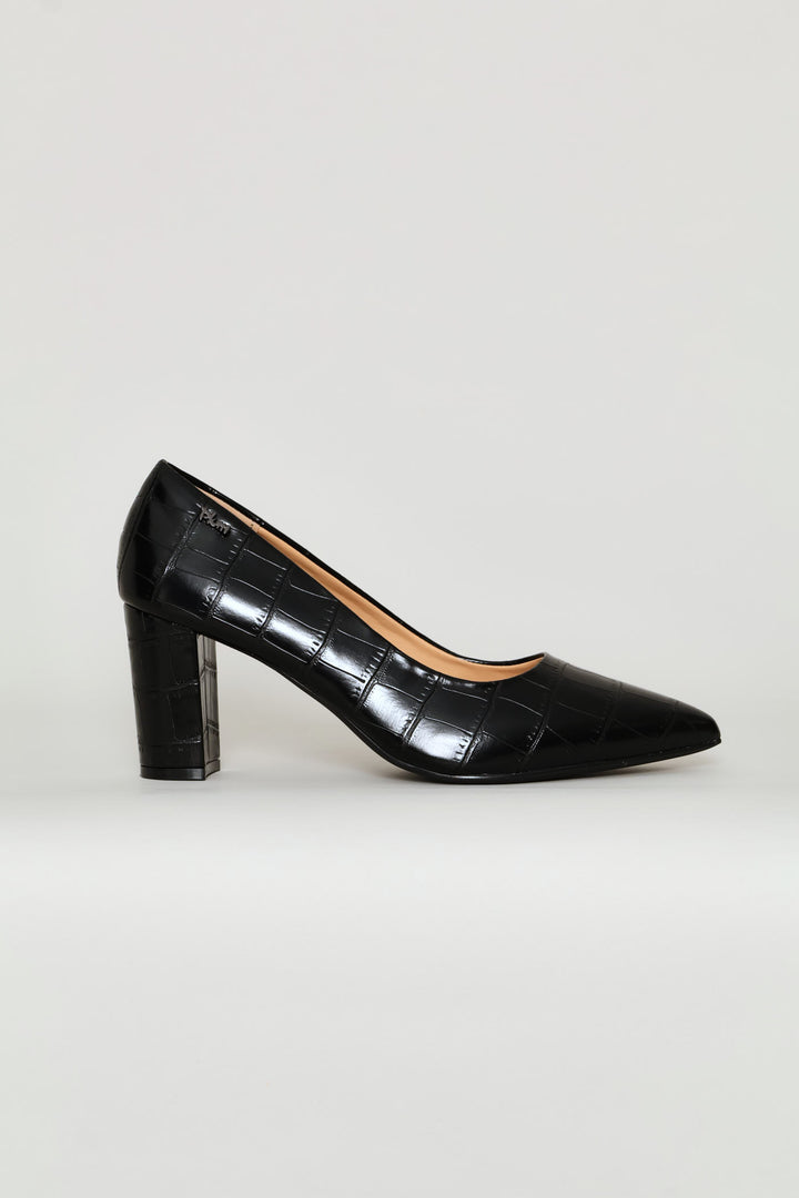 Croc Embossed Heel - Black