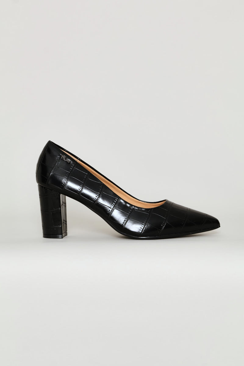 Croc Embossed Heel - Black