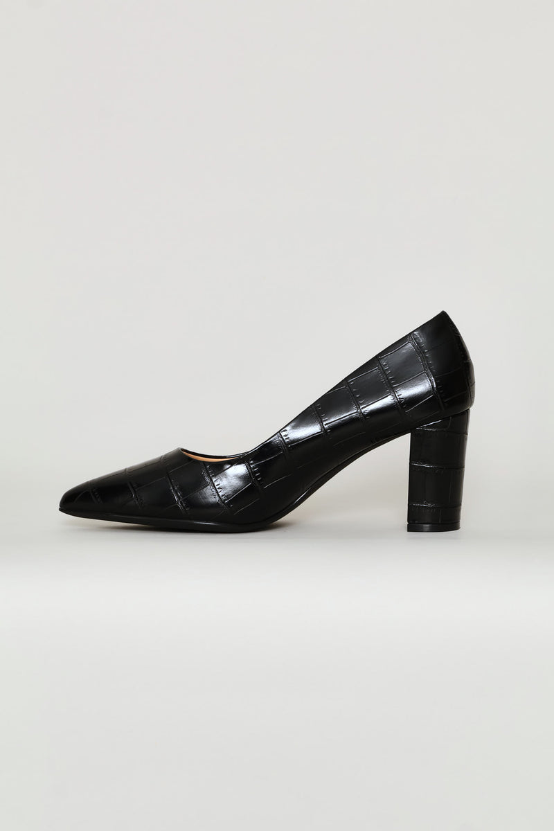 Croc Embossed Heel - Black