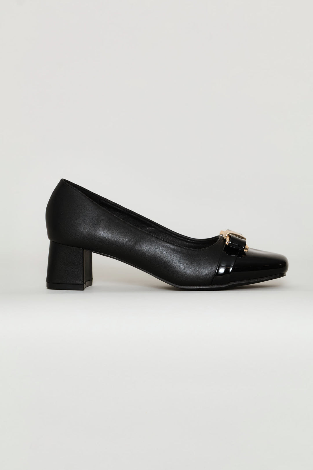 Square Toe Court Block Heel - Black