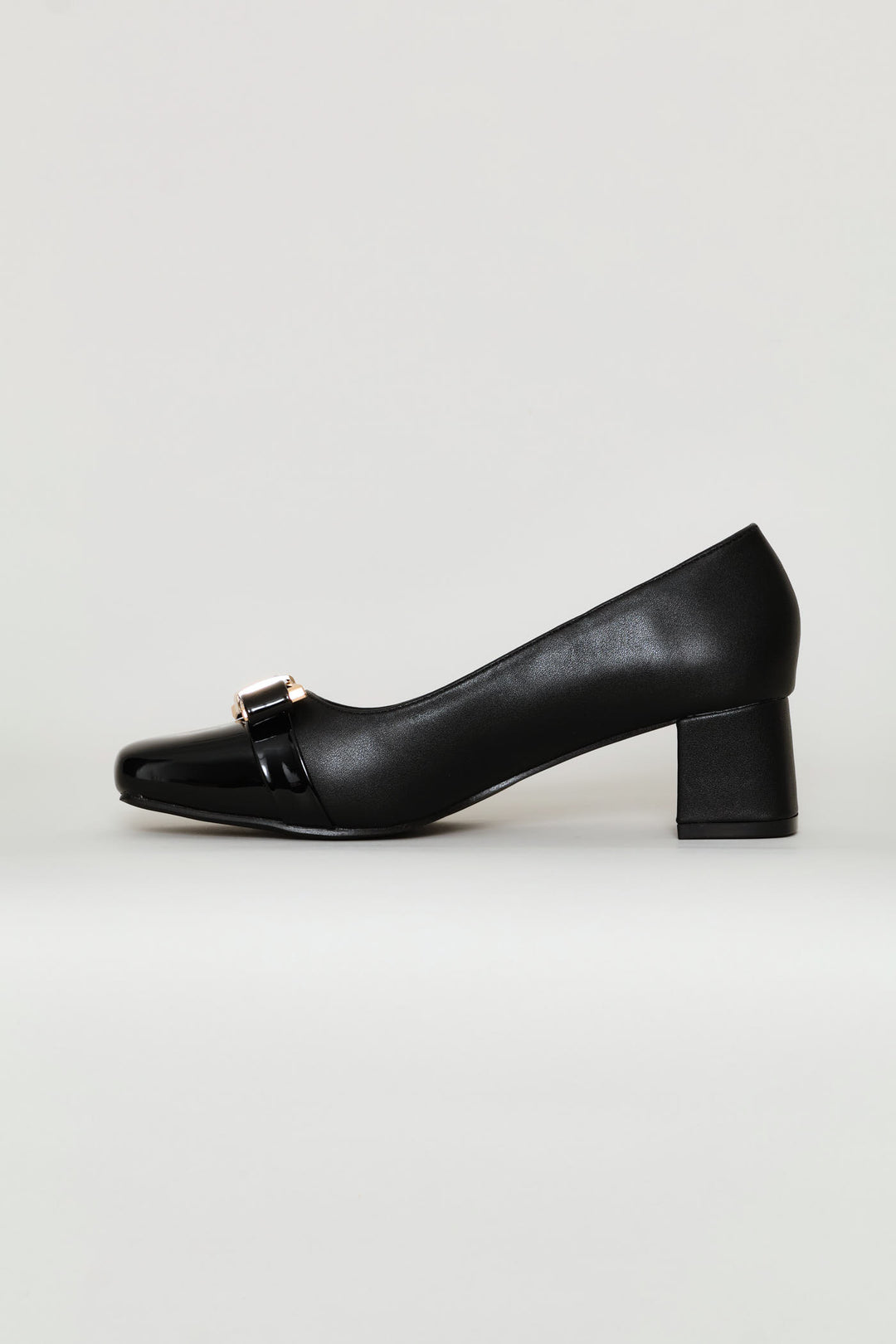 Square Toe Court Block Heel - Black