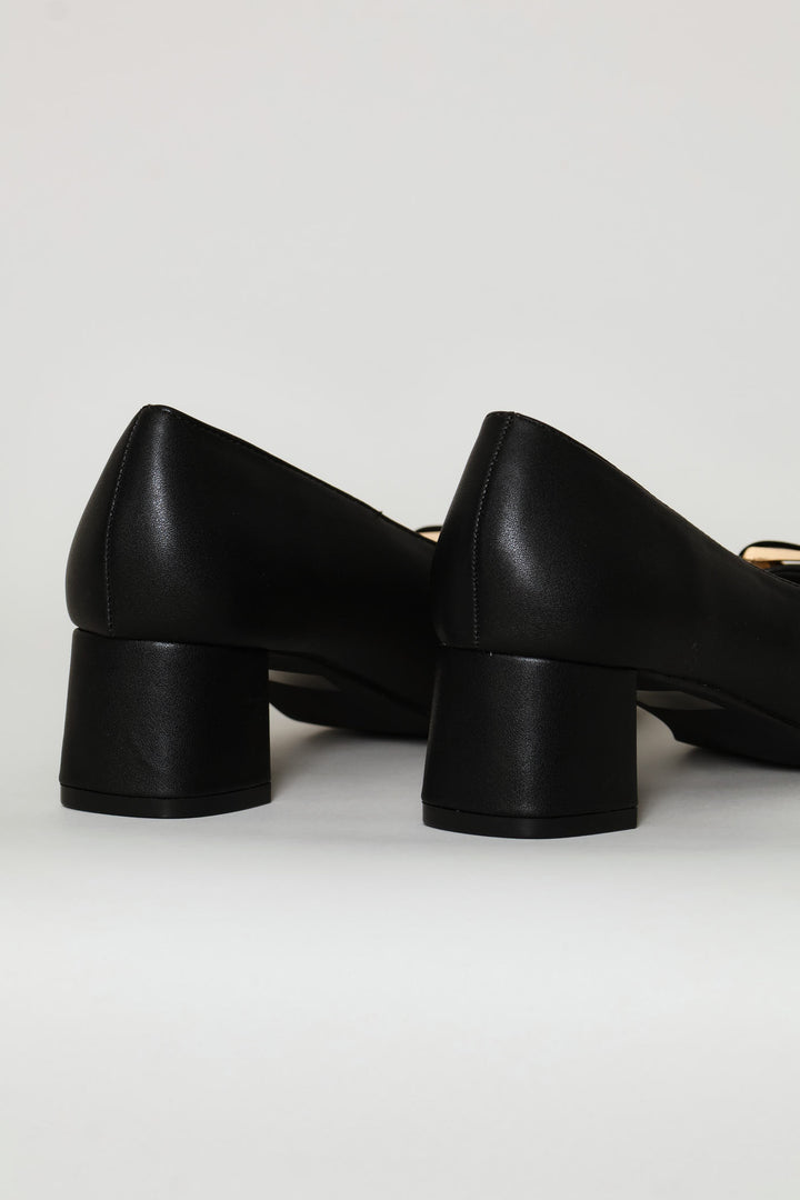 Square Toe Court Block Heel - Black