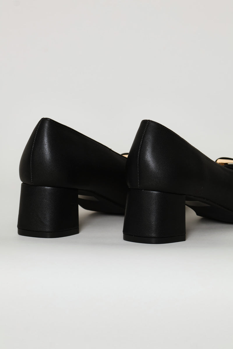 Square Toe Court Block Heel - Black