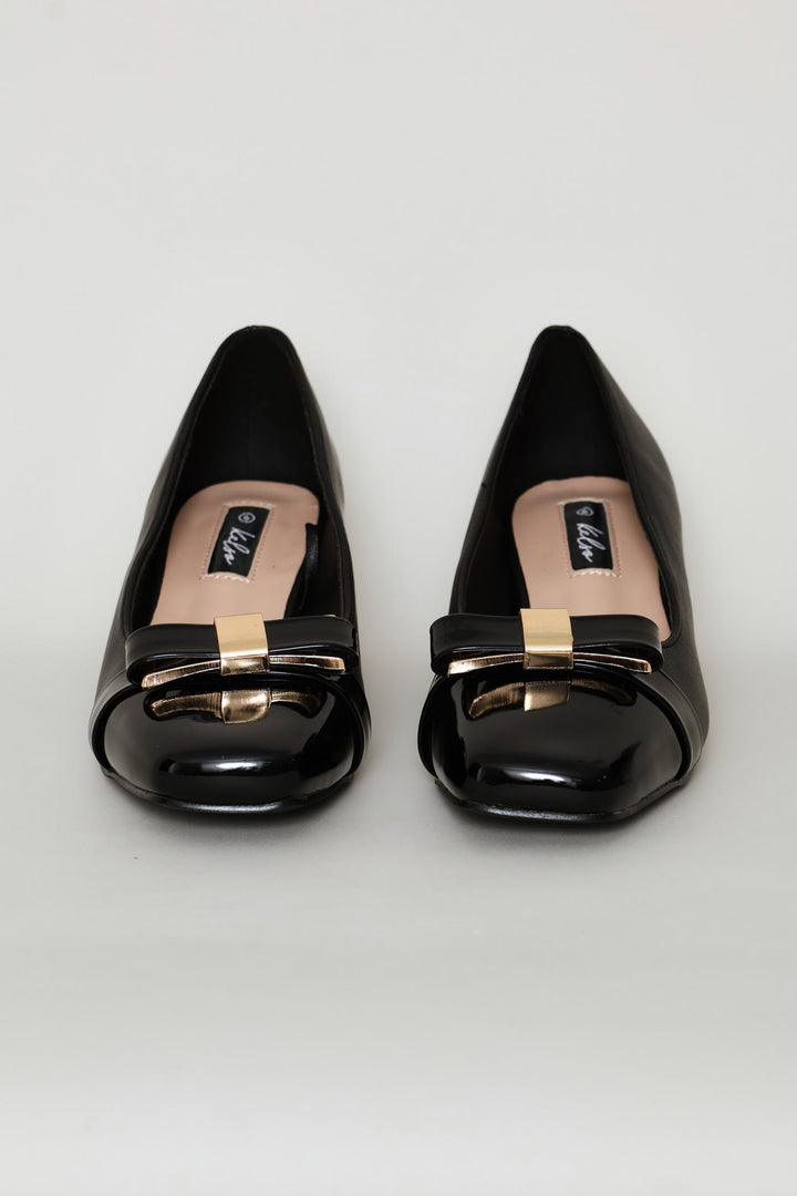 Square Toe Court Block Heel - Black