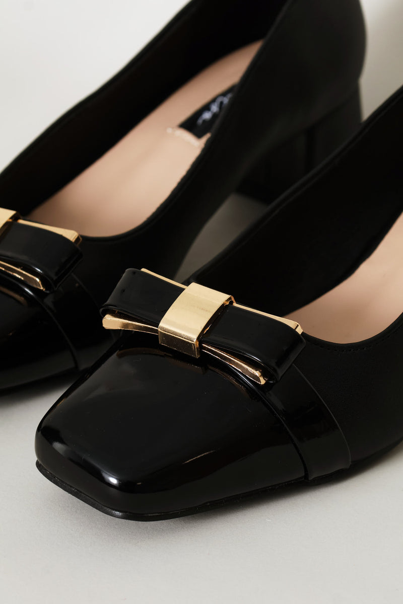 Square Toe Court Block Heel - Black