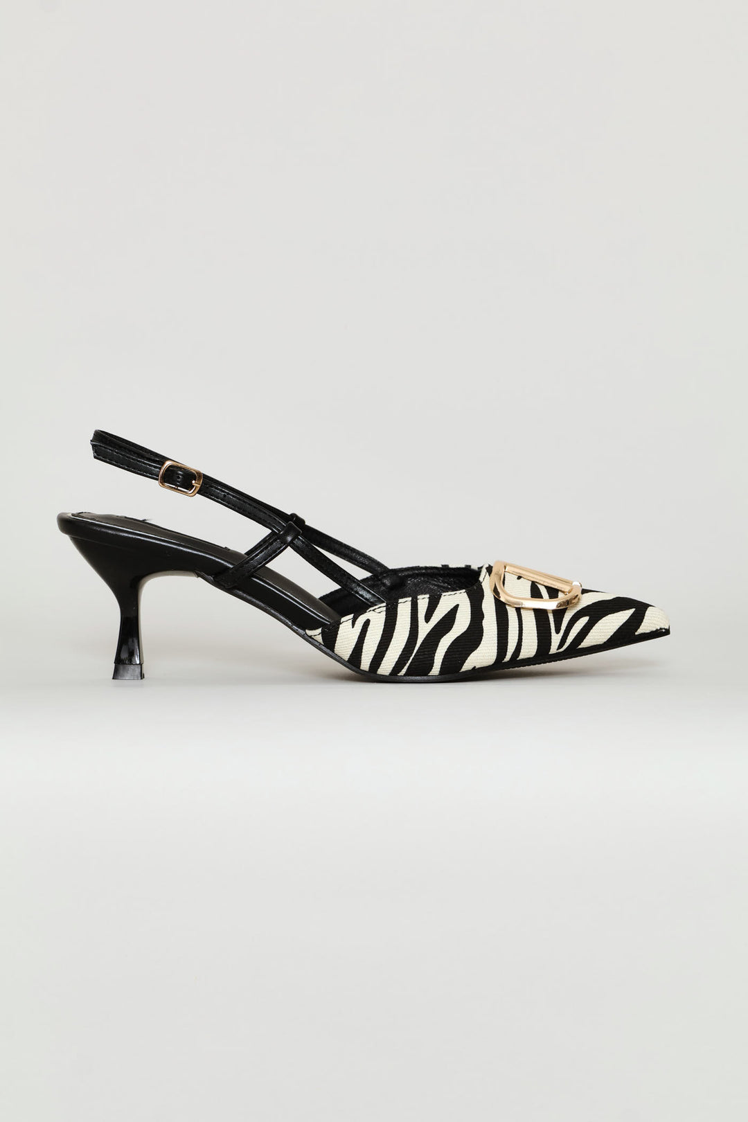 Square Vamp Mogram Slingback Mule Heel - Black