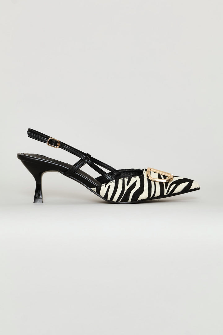 Square Vamp Mogram Slingback Mule Heel - Black