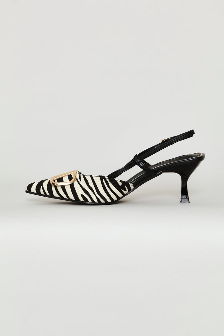 Square Vamp Mogram Slingback Mule Heel - Black