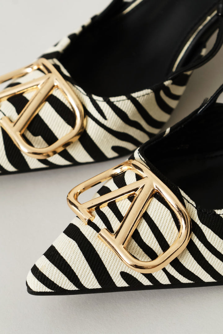 Square Vamp Mogram Slingback Mule Heel - Black