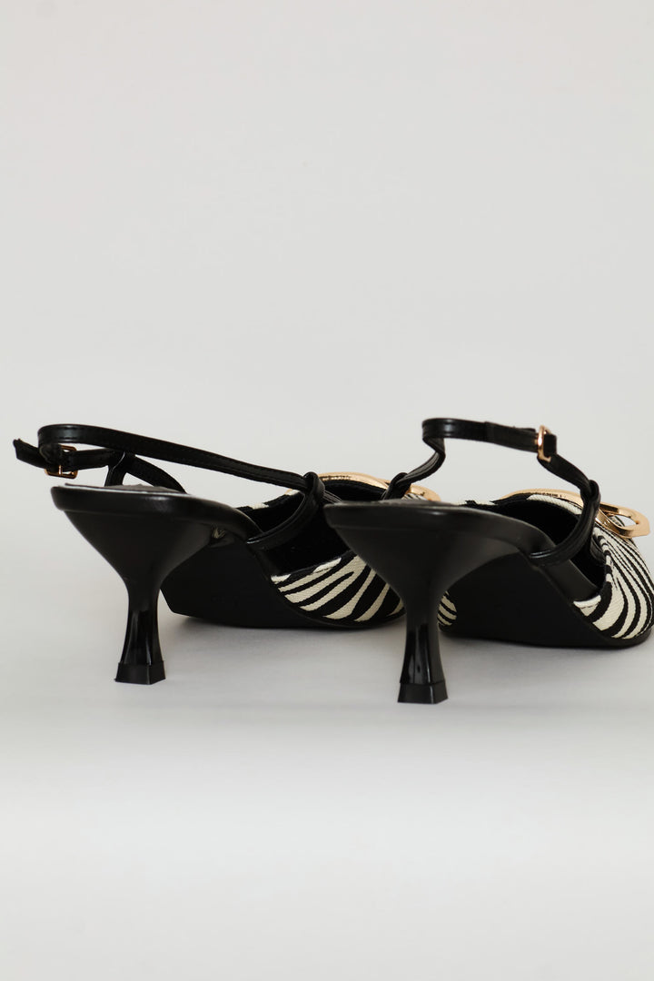 Square Vamp Mogram Slingback Mule Heel - Black