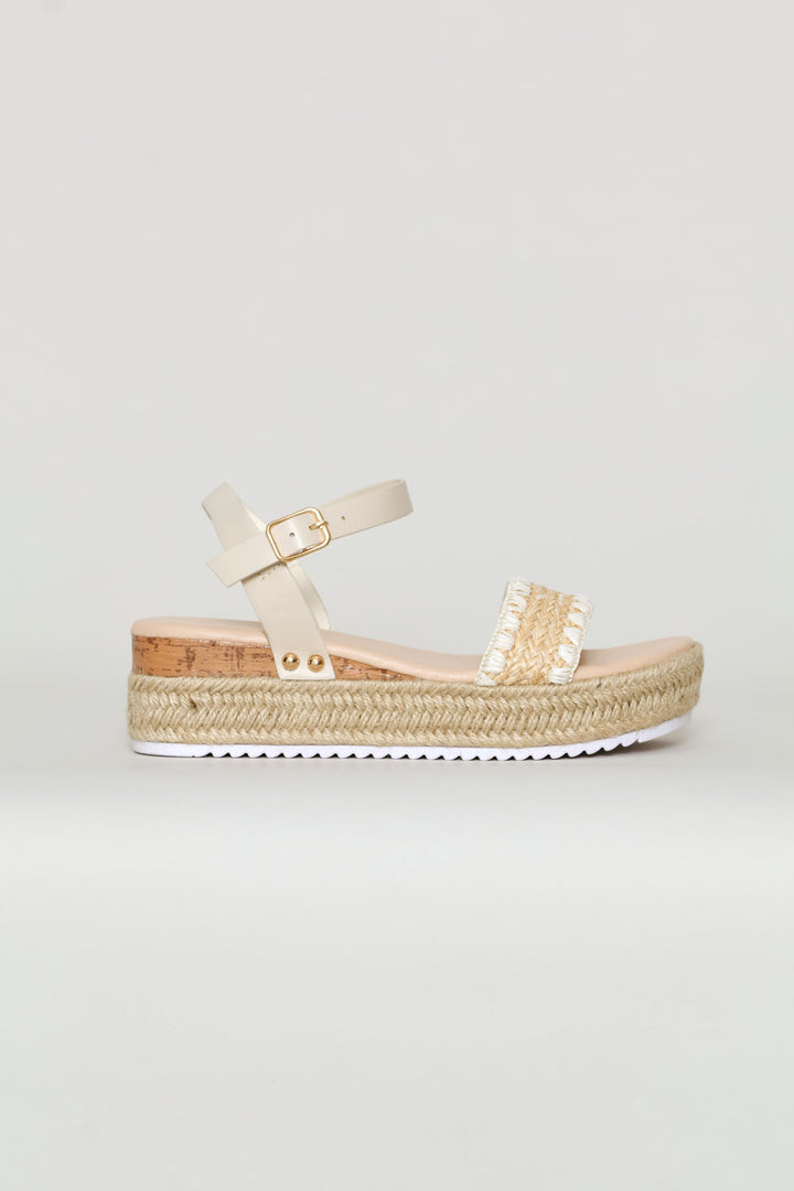 Girls Weave Espadrille Wedge - Stone