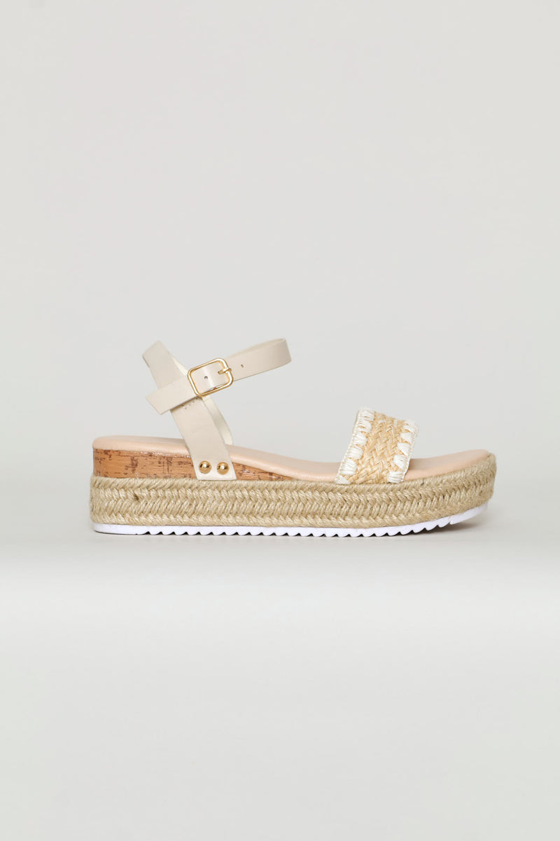 Girls Weave Espadrille Wedge - Stone
