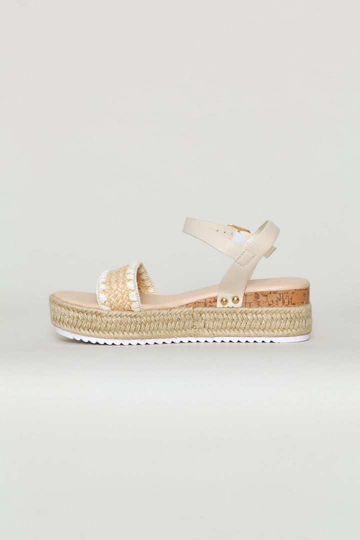 Girls Weave Espadrille Wedge - Stone