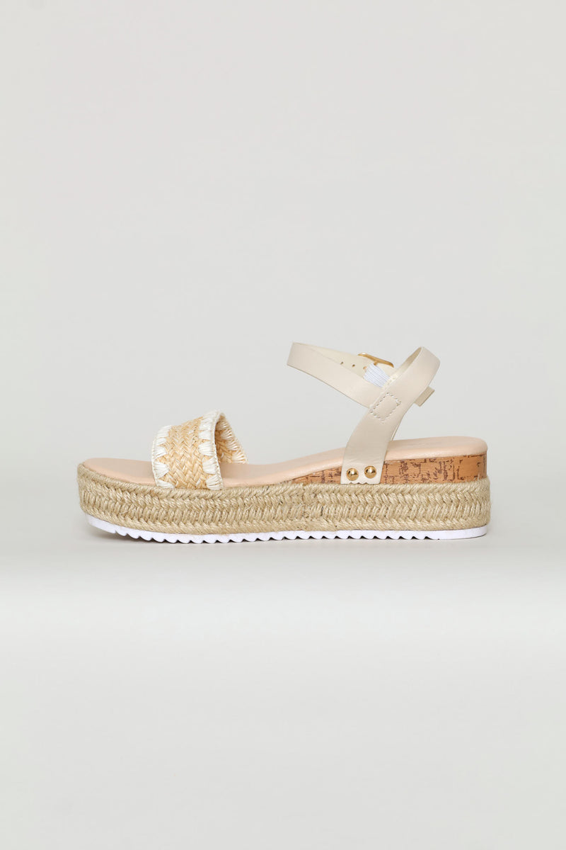 Girls Weave Espadrille Wedge - Stone