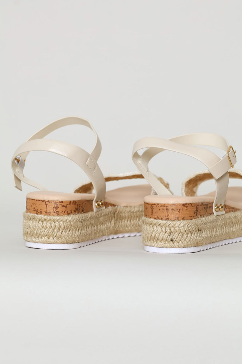 Girls Weave Espadrille Wedge - Stone