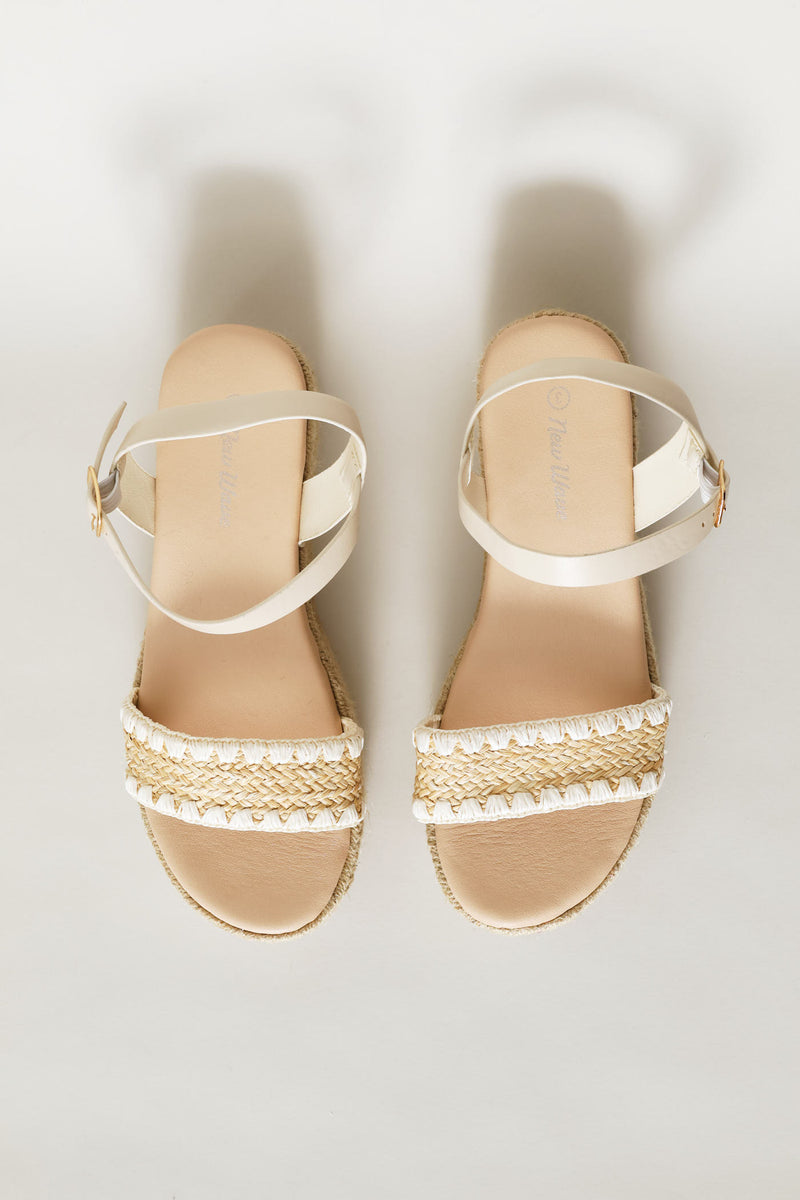 Girls Weave Espadrille Wedge - Stone