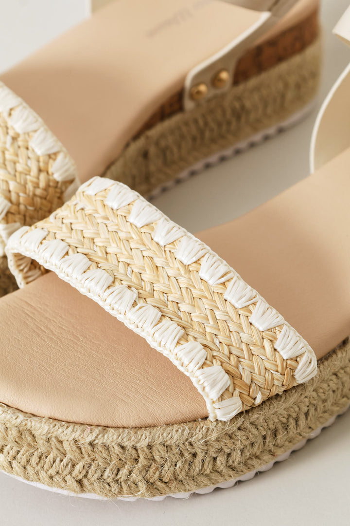 Girls Weave Espadrille Wedge - Stone