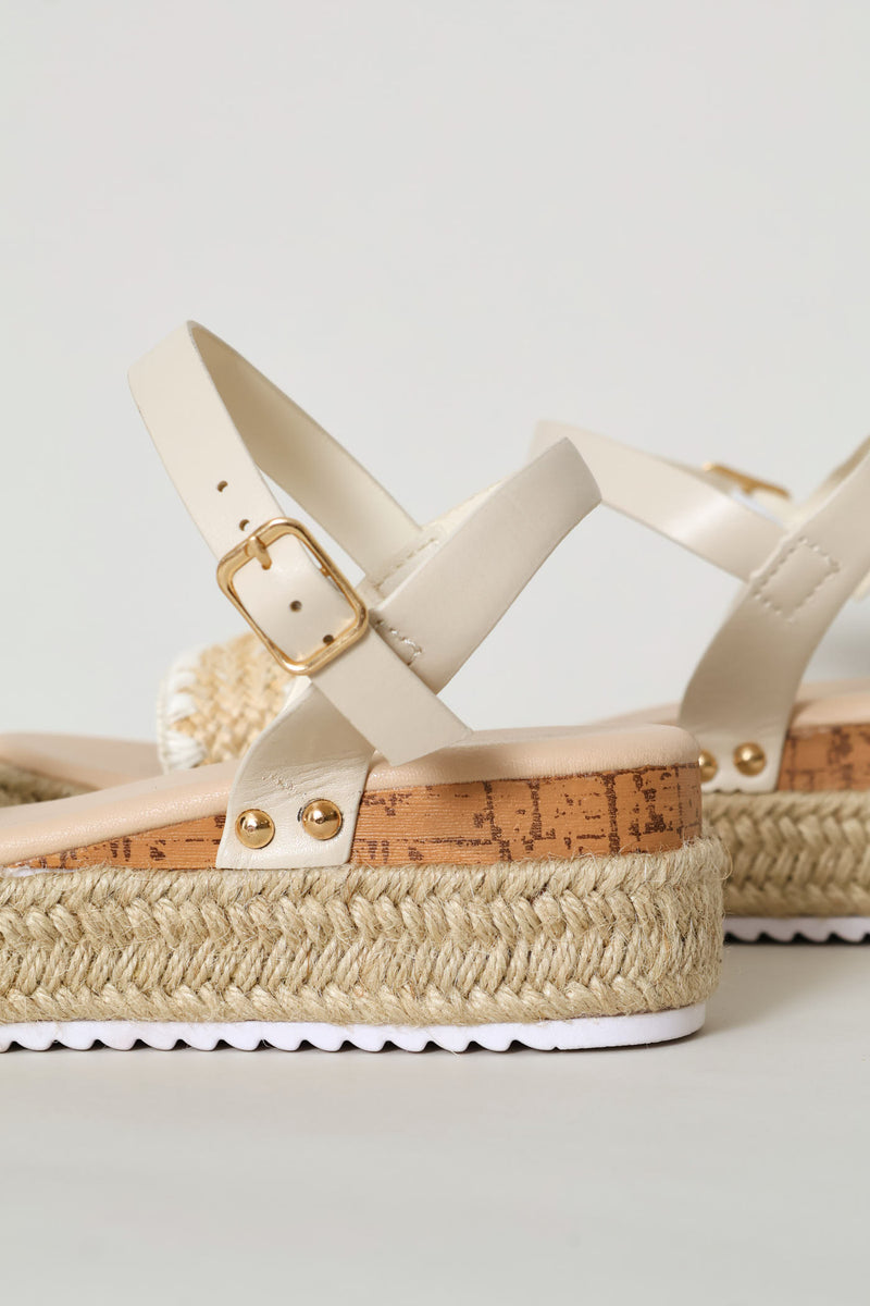 Girls Weave Espadrille Wedge - Stone