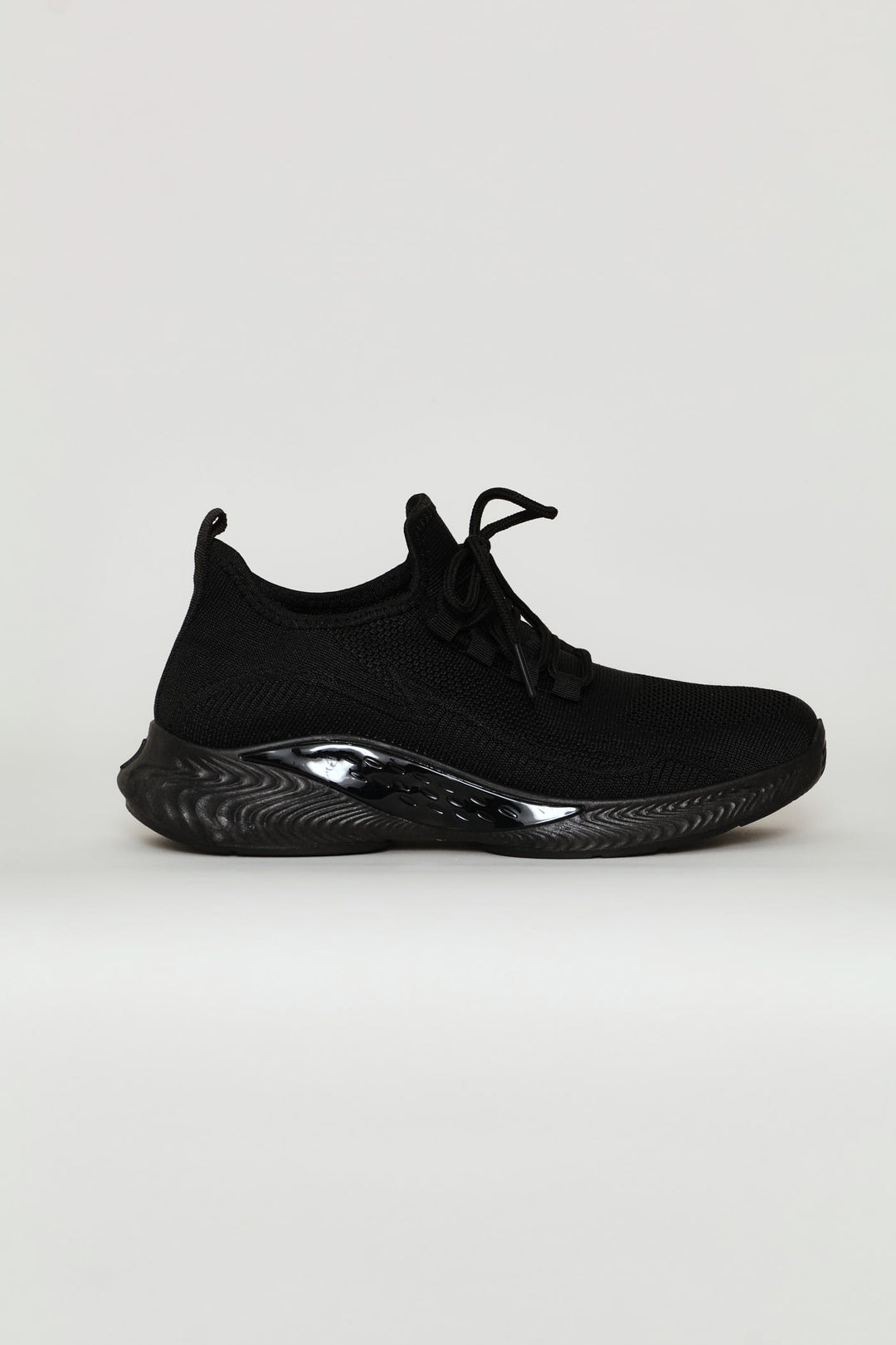 Basic Fly Knit Lace Up Slip On Sneaker - Black