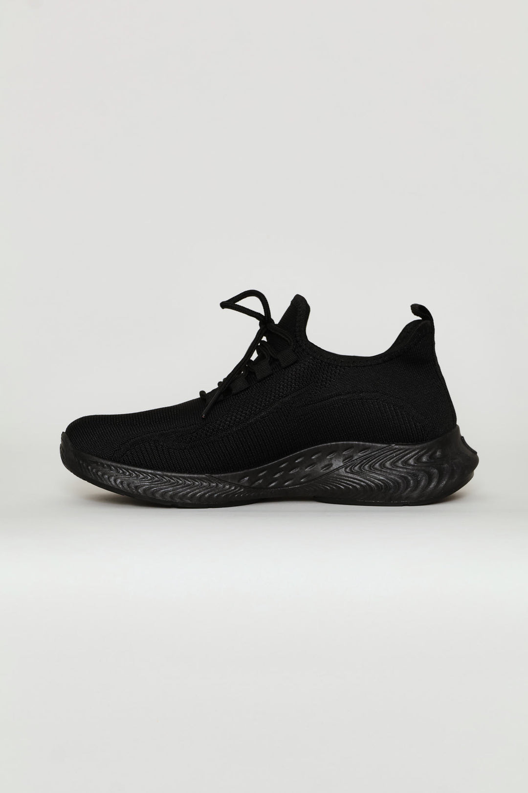 Basic Fly Knit Lace Up Slip On Sneaker - Black