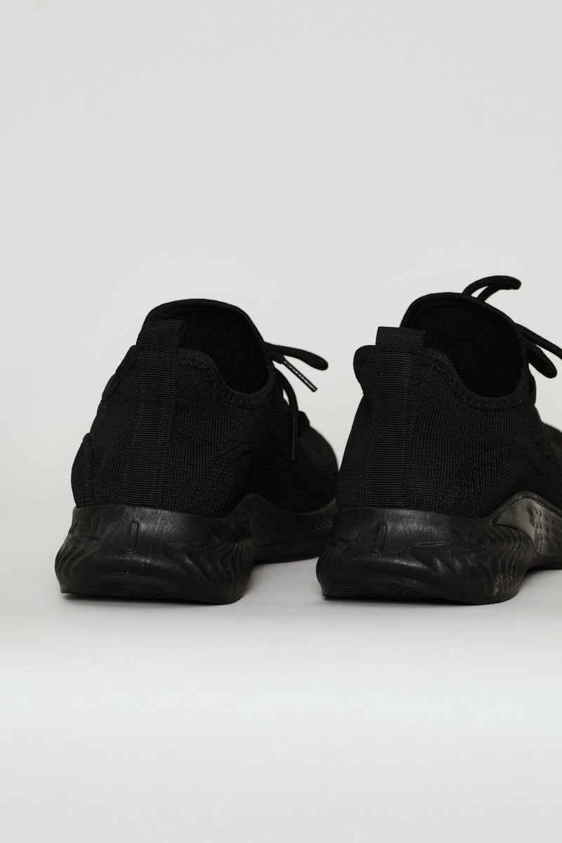 Basic Fly Knit Lace Up Slip On Sneaker - Black