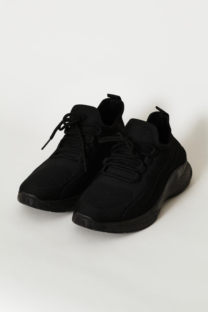 Basic Fly Knit Lace Up Slip On Sneaker - Black