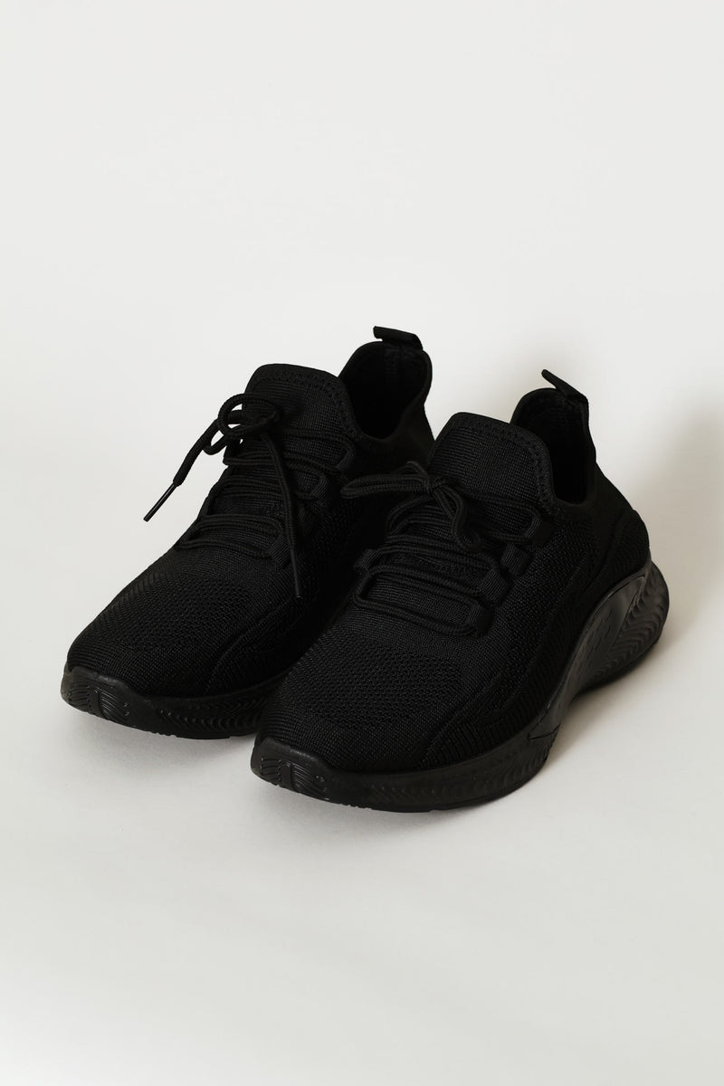 Basic Fly Knit Lace Up Slip On Sneaker - Black