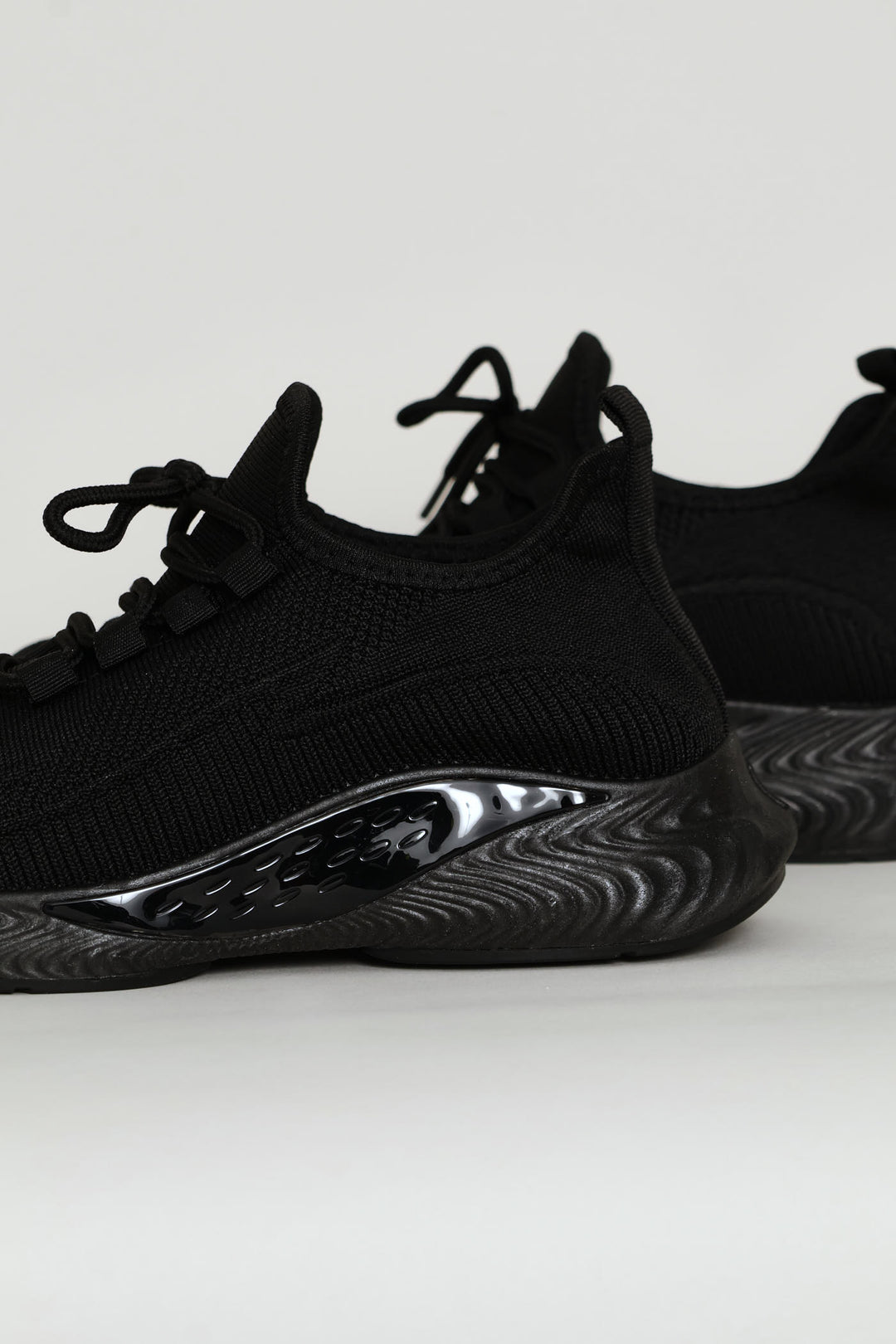 Basic Fly Knit Lace Up Slip On Sneaker - Black