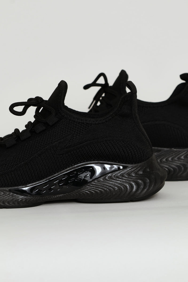 Basic Fly Knit Lace Up Slip On Sneaker - Black