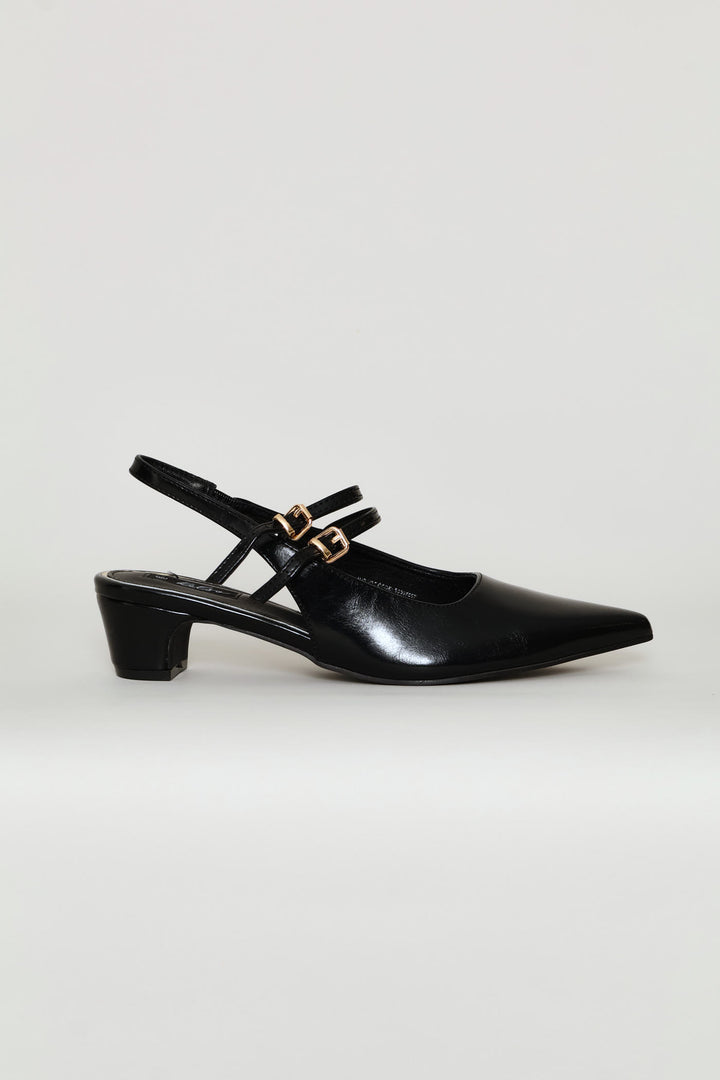 Cone Heel Double Strap Mary-Jane - Black