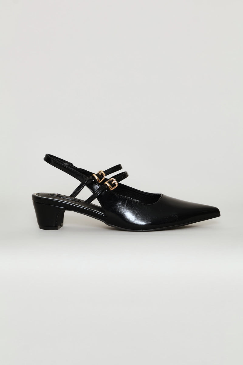 Cone Heel Double Strap Mary-Jane - Black